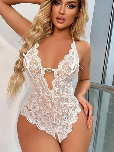 See-Through Lace Cutout Crotchless Lingerie Bodysuit